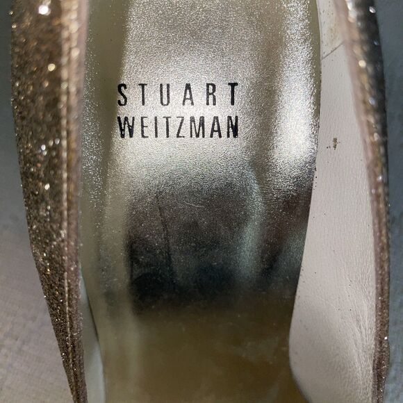 Stuart Weitzman Women’s Dressy Heels Size 7.5 M Gold Sparkle Going Out Party - Picture 2 of 12